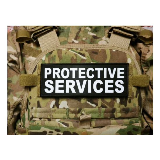 3x8" PROTECTIVE SERVICES Black White Hook Back Patch Badge for Plate Carrier {1}