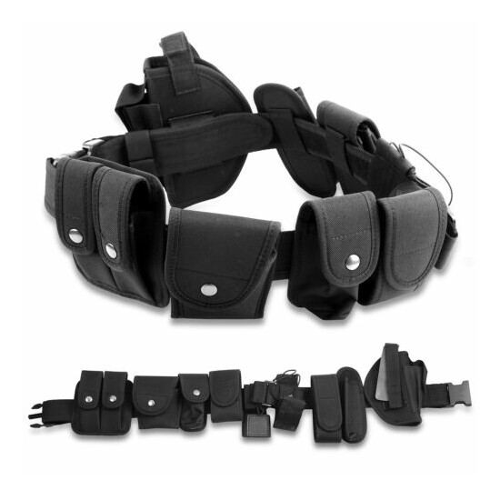 Black Tactical Nylon police Security Guard Duty Belt Utility Kit System w/ Pouch {8}