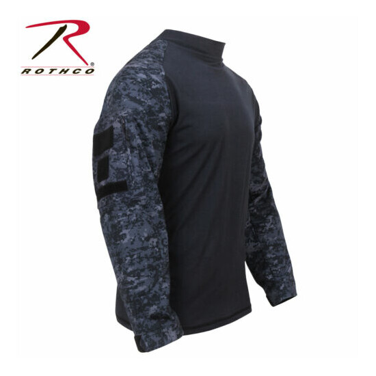 Men's Midnight Digital Camo Combat Shirt - Includes 2 2"x3" US Flag Patches {2}