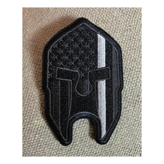Subdued Thin Silver Line American Flag Spartan Helmet Patch {1}