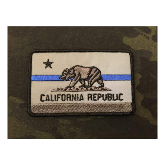 REFLECTIVE Subdued Thin Blue Line California State Flag Patch {1}