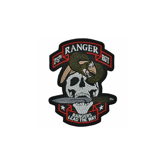 75th Ranger RGT Skull Snake and Dagger - 4.5x3.25 inch Patch {1}