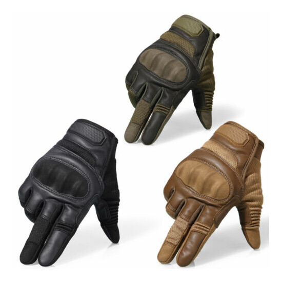 Leather Tactical Combat Full Finger Gloves Hunting Shooting Army Military Mens {11}